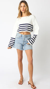 Olivaceous Audrey Sweater in White/Navy