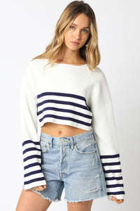 Olivaceous Audrey Sweater in White/Navy