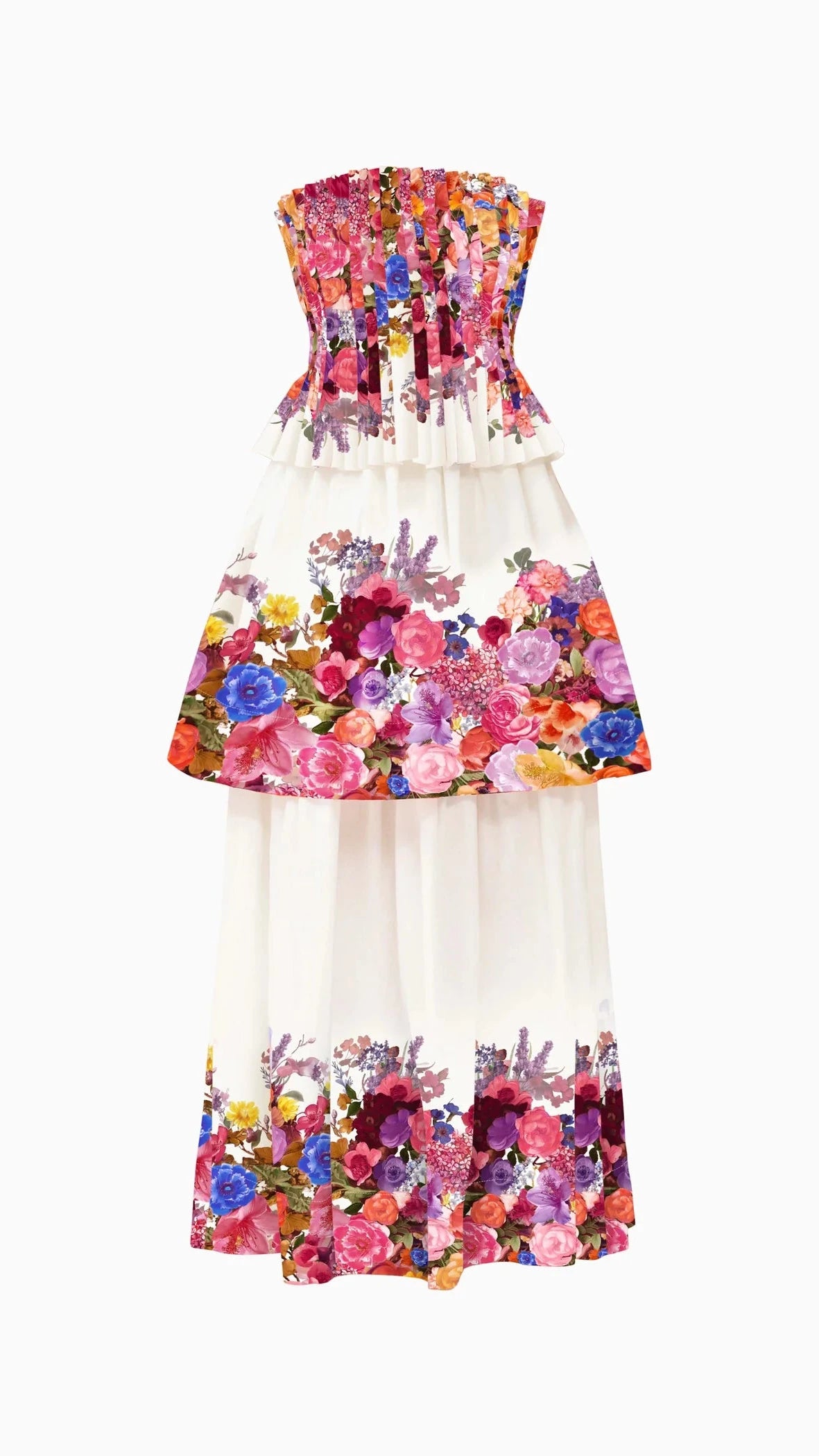knee length dresses for ladies Elliatt Alice Strapless Tiered Gown in White Multi – Suite 201