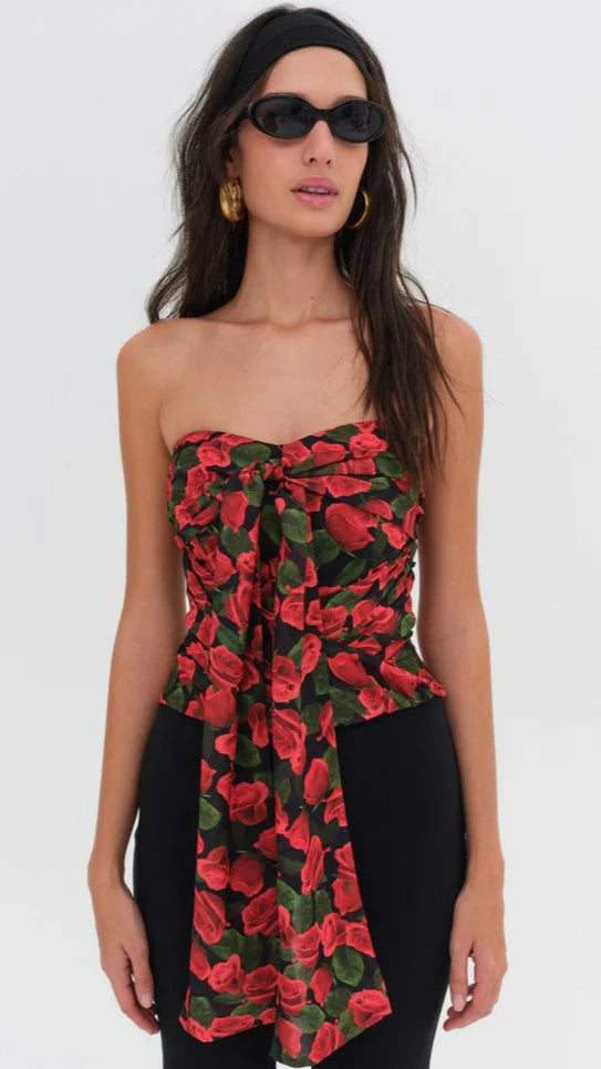 For Love & Lemons Abby Strapless Top in Red Floral