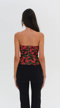 For Love & Lemons Abby Strapless Top in Red Floral