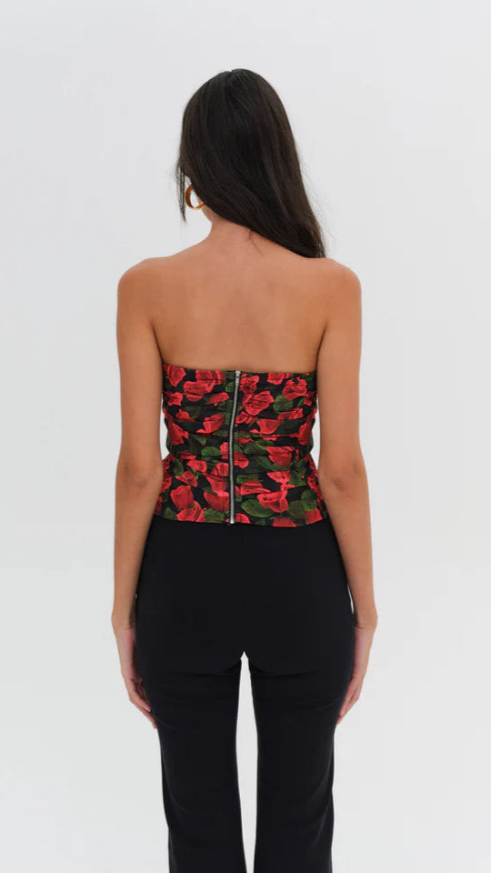 For Love & Lemons Abby Strapless Top in Red Floral