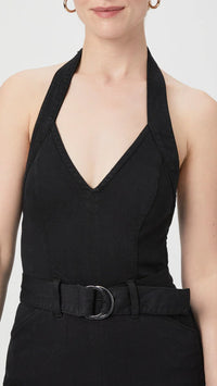 Paige Denim Manhattan Halter Jumpsuit in Black Shadow