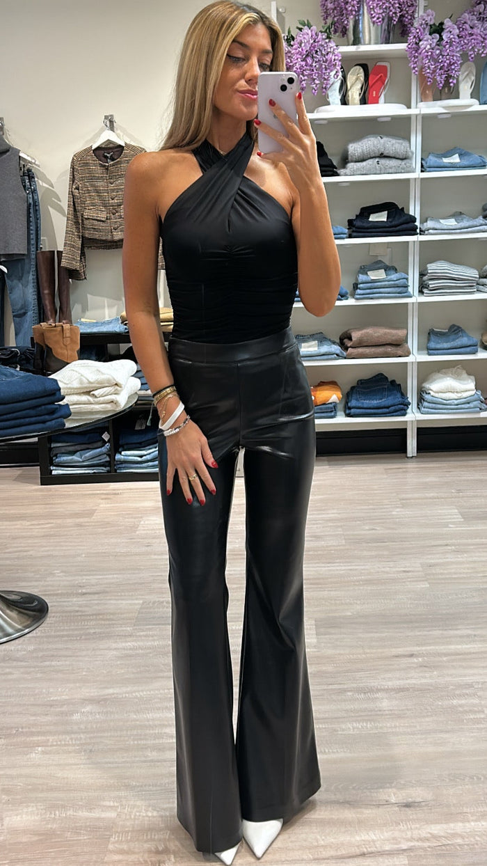 Generation Love Wesley Faux Leather Flared Pants in Black