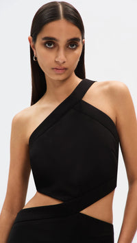 Misha The Drew One Shoulder Twill Gown in Black