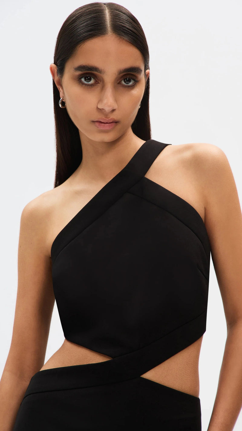 Misha The Drew One Shoulder Twill Gown in Black