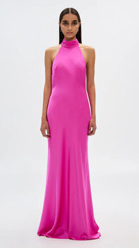 Misha The Evianna Satin Bow Gown in Hot Pink
