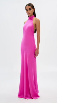 Misha The Evianna Satin Bow Gown in Hot Pink