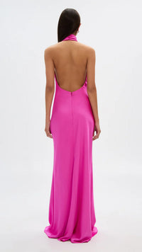 Misha The Evianna Satin Bow Gown in Hot Pink