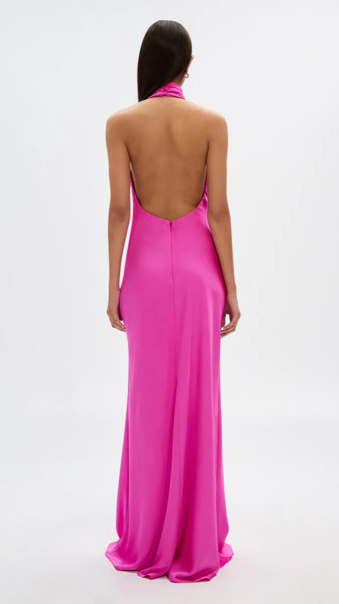 Misha The Evianna Satin Bow Gown in Hot Pink