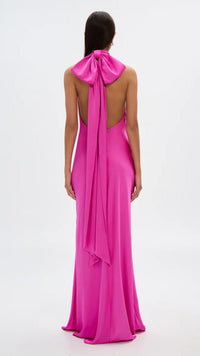 Misha The Evianna Satin Bow Gown in Hot Pink