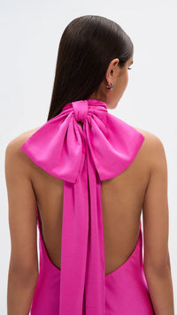 Misha The Evianna Satin Bow Gown in Hot Pink
