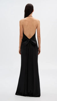 Misha The Honor Satin Halter Bow Gown in Black