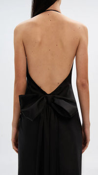 Misha The Honor Satin Halter Bow Gown in Black