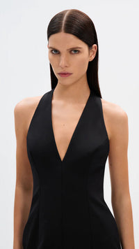 Misha The Pearl Sateen Halter Mini Dress in Black