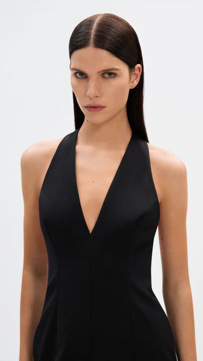 Misha The Pearl Sateen Halter Mini Dress in Black