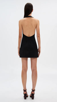 Misha The Pearl Sateen Halter Mini Dress in Black