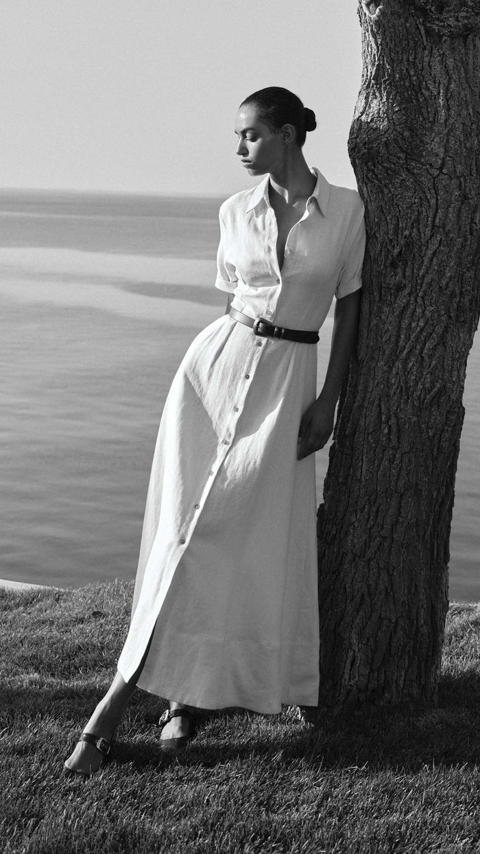 DL1961 Denim Montauk Short Sleeve Linen Maxi Dress in Flax