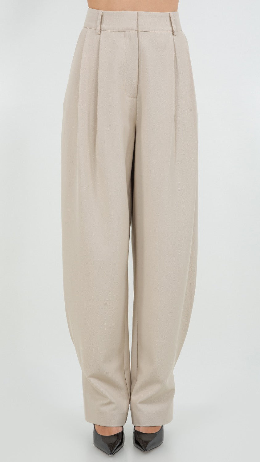 Suite201 Pleated Trousers with Tapered Leg in Beige