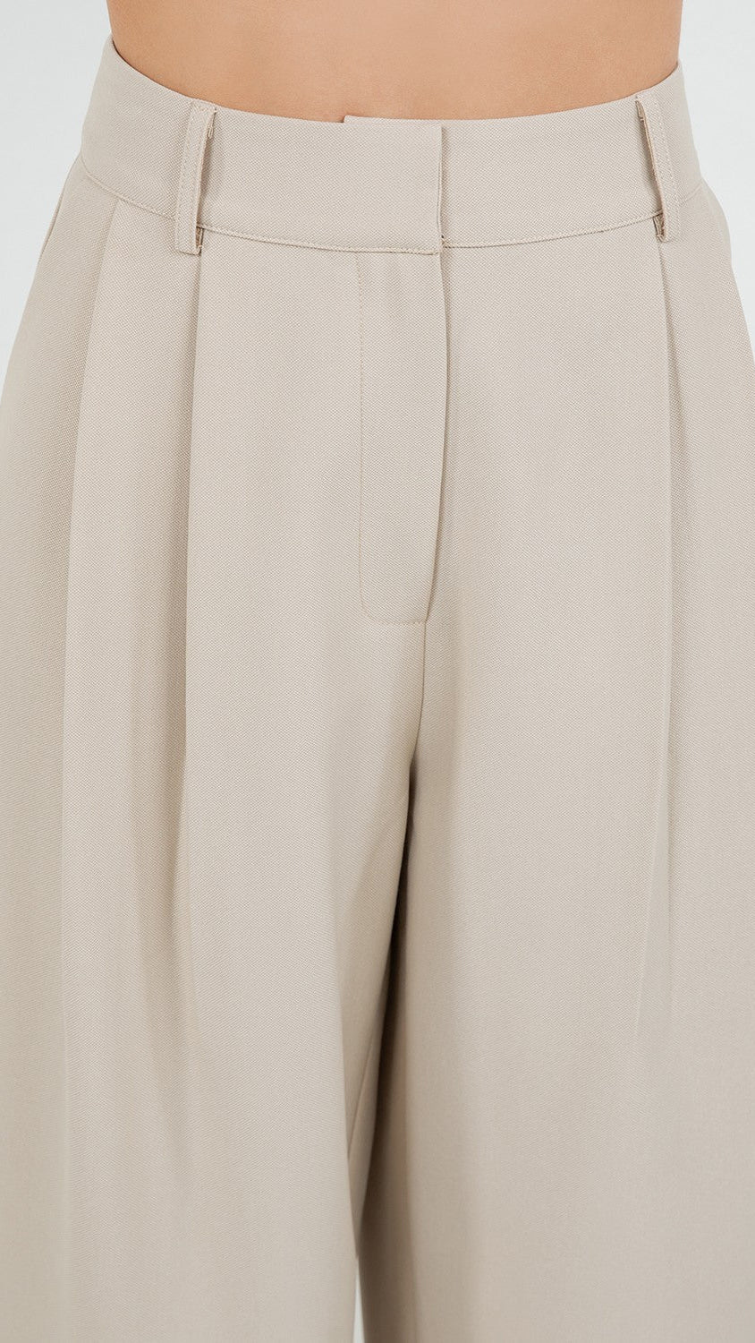 Suite201 Pleated Trousers with Tapered Leg in Beige