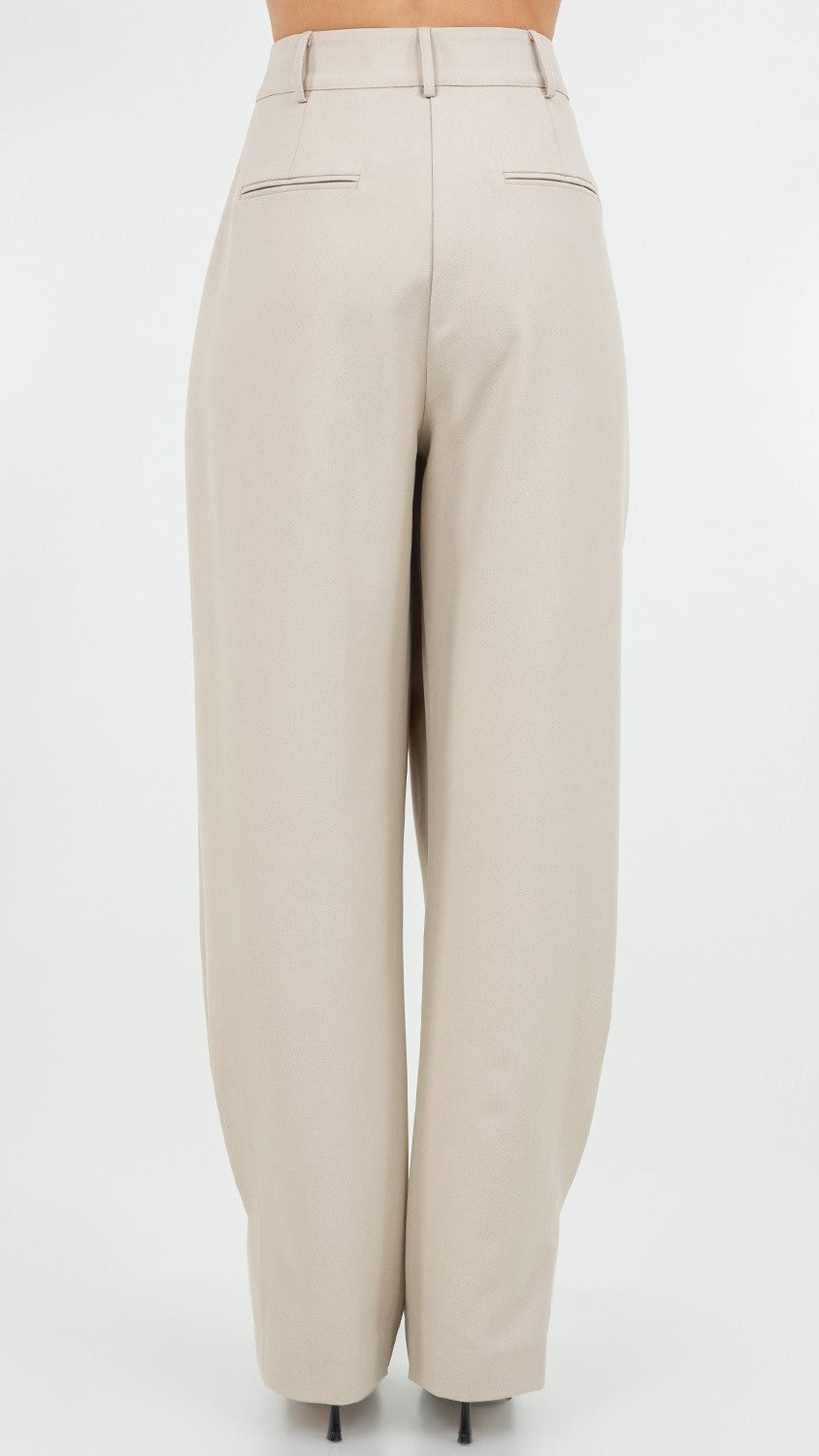 Suite201 Pleated Trousers with Tapered Leg in Beige