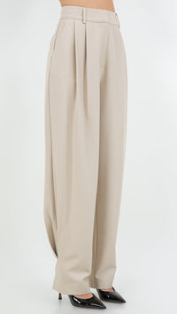 Suite201 Pleated Trousers with Tapered Leg in Beige
