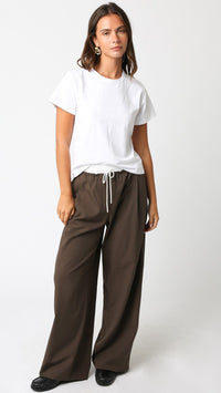Olivaceous Drawstring Track Pants in Truffle/White