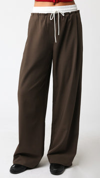 Olivaceous Drawstring Track Pants in Truffle/White