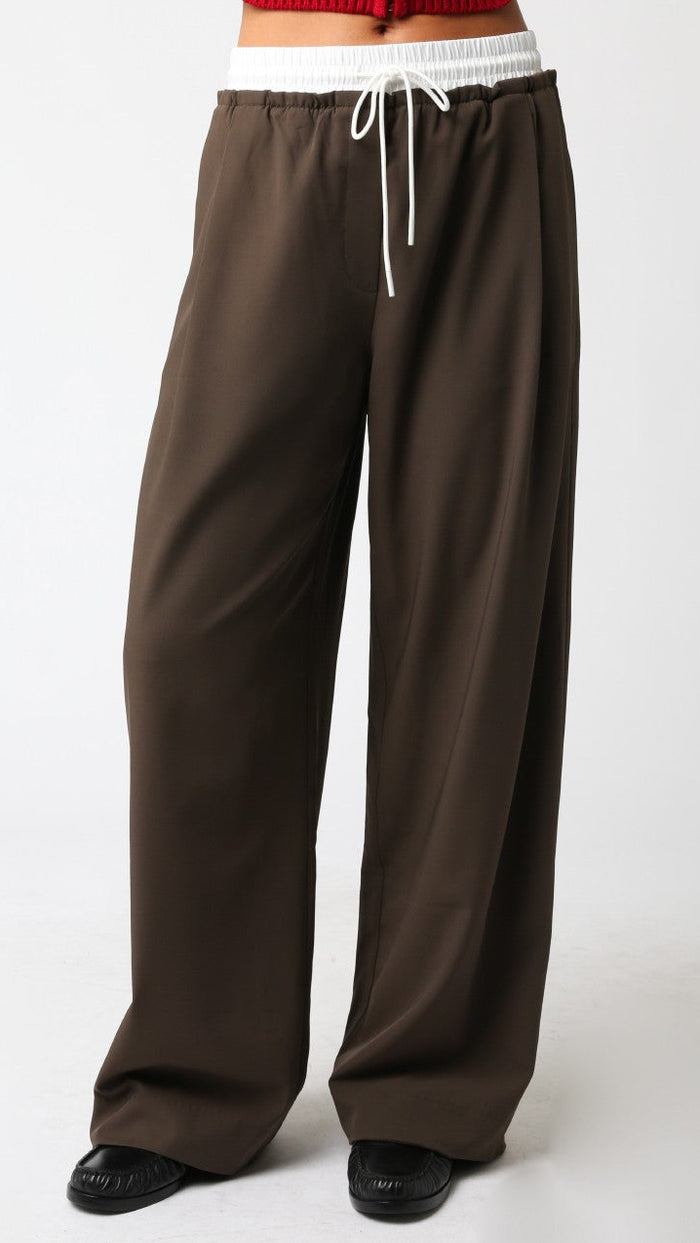Olivaceous Drawstring Track Pants in Truffle/White