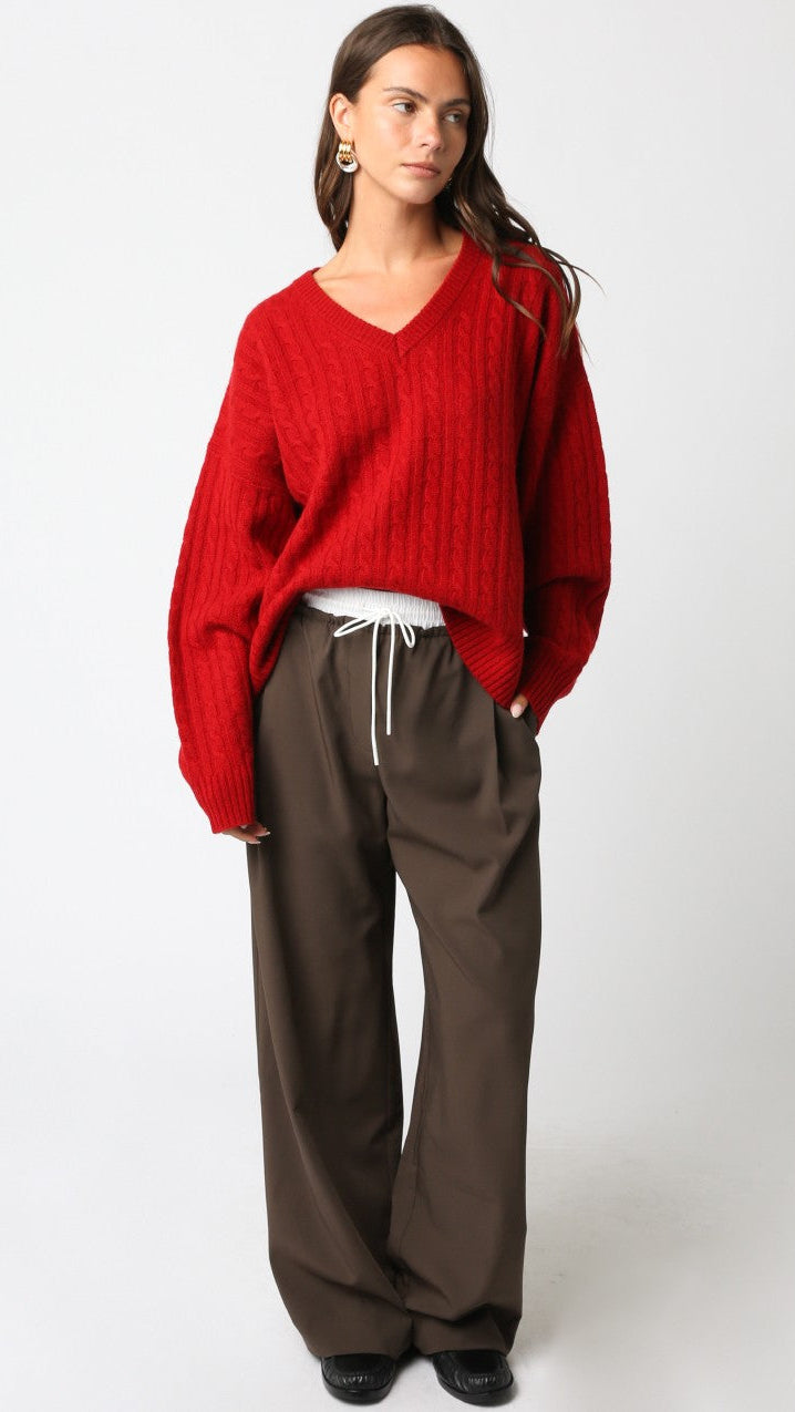 Olivaceous Drawstring Track Pants in Truffle/White