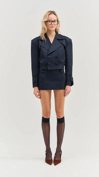 For Love & Lemons Cotton Twill Cropped Trench Jacket in Navy