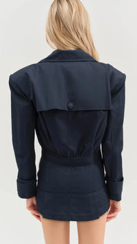 For Love & Lemons Cotton Twill Cropped Trench Jacket in Navy