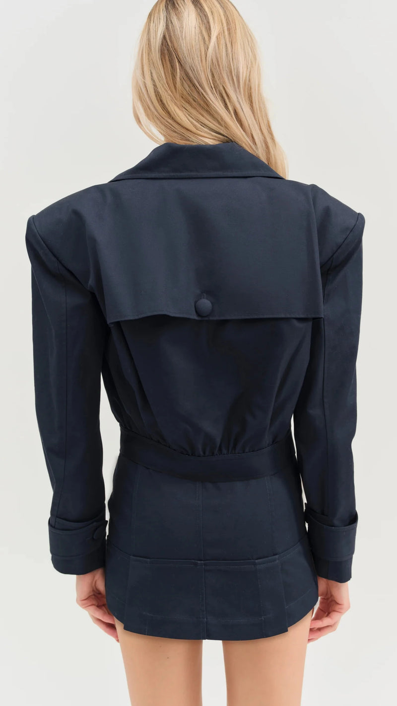 For Love & Lemons Cotton Twill Cropped Trench Jacket in Navy