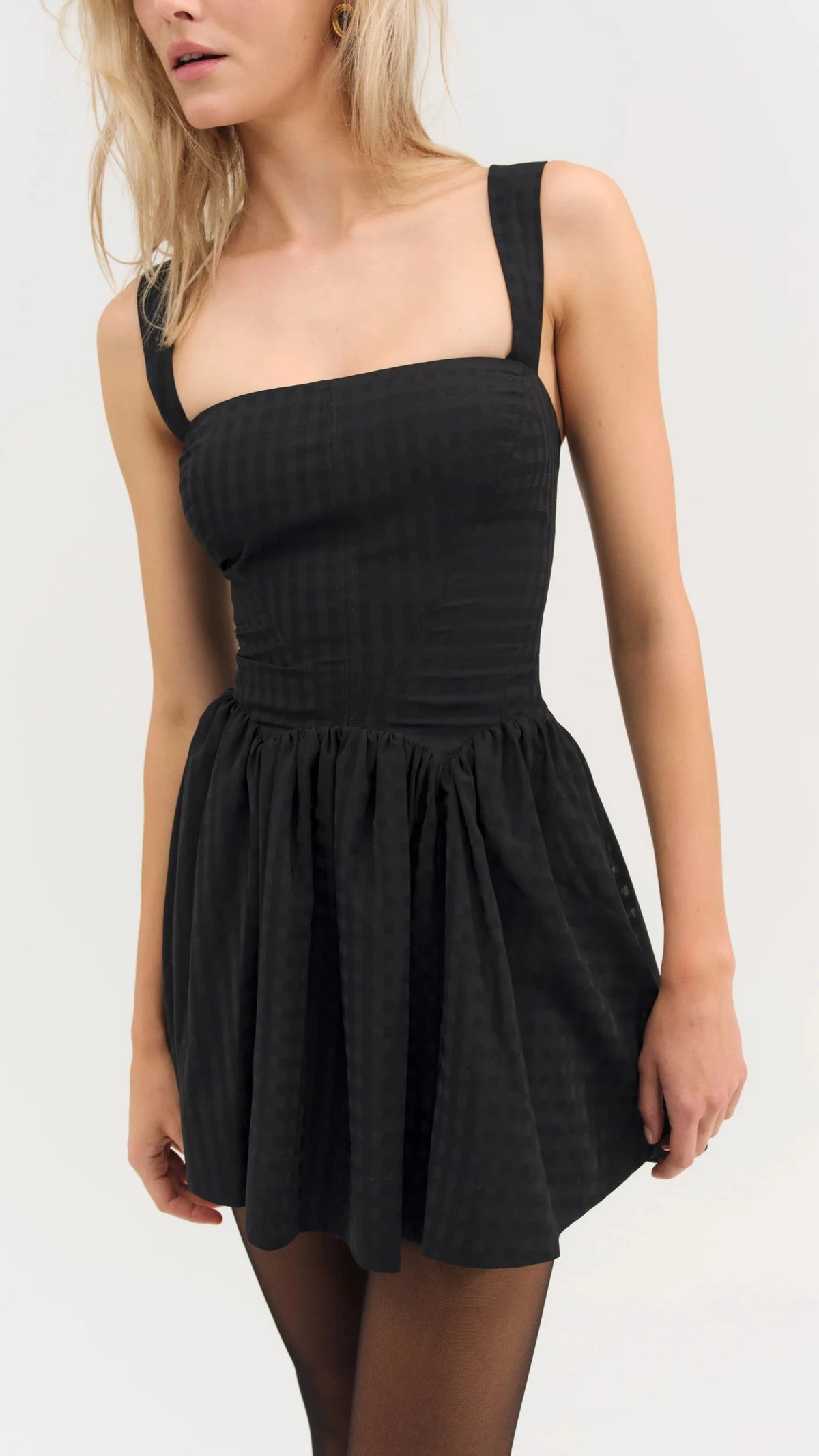 For Love & Lemons Ginny Gingham Mini Dress in Black