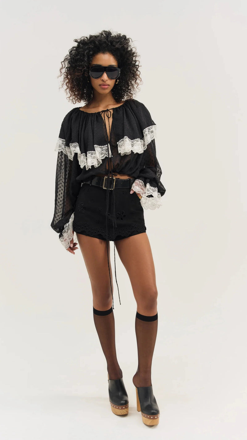 For Love & Lemons June Top in Black/White