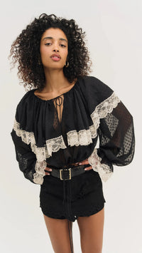 For Love & Lemons June Top in Black/White