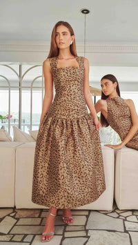 Elliatt Elara Drop Waist Midi Dress in Khaki