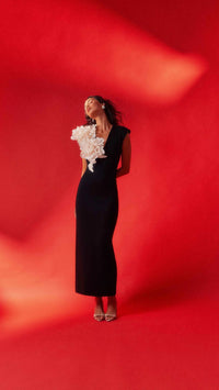 Elliatt Zahara Flower Shoulder Midi Dress in Black