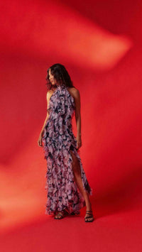 Elliatt Solene Halter Gown in Purple Floral