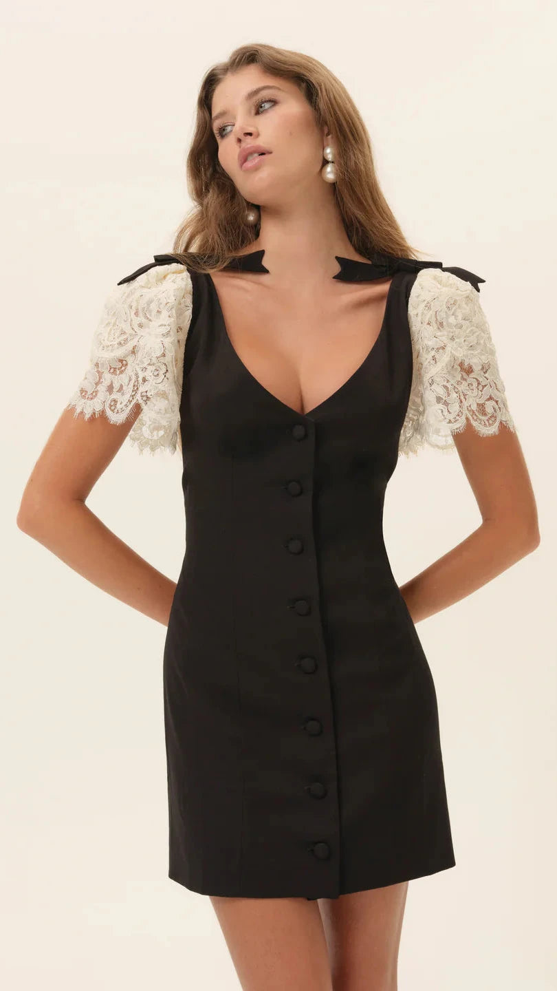 For Love & Lemons Locket Mini Dress in Black