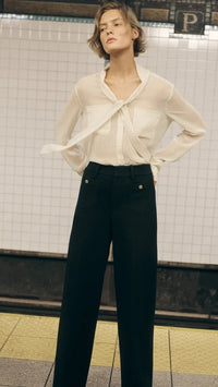 Frame The Polka Dot Modern Tie Blouse in Ecru Multi