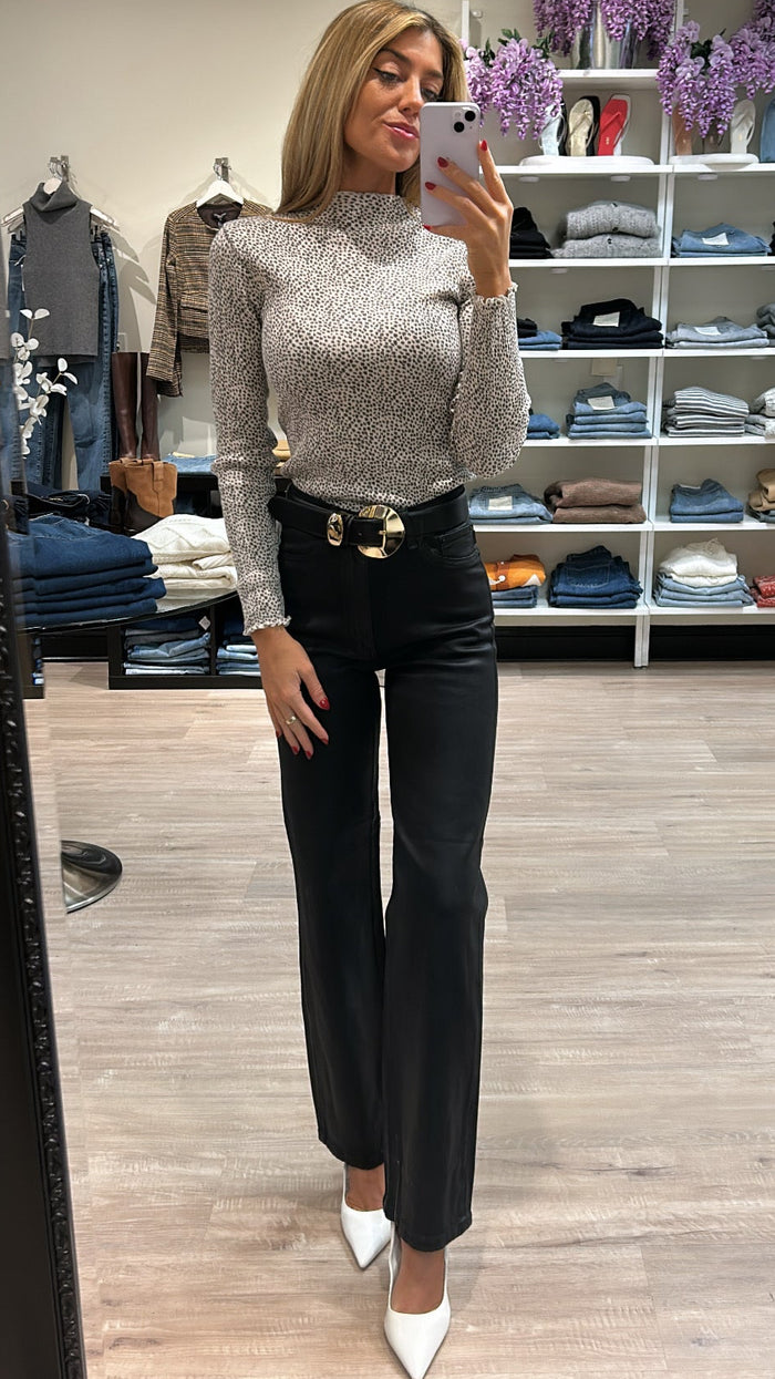 Nation LTD Brenna Long Sleeve Mock Neck Top in Winter Pebble