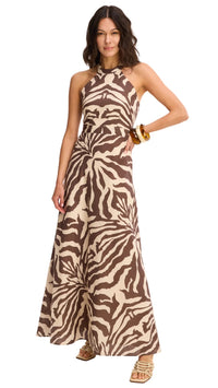 Allison New York Riley Halter Maxi Dress in Brown Zebra