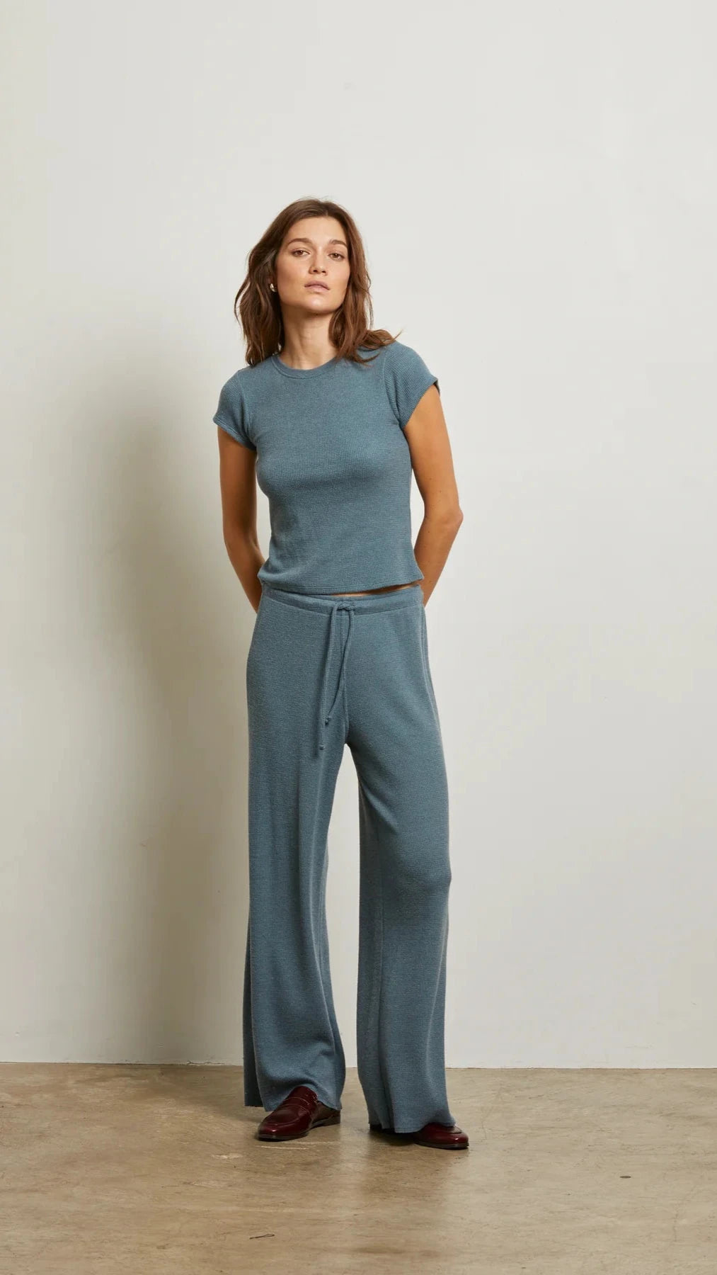 Perfect White Tee Maddie Waffle Sweatpants in Slate