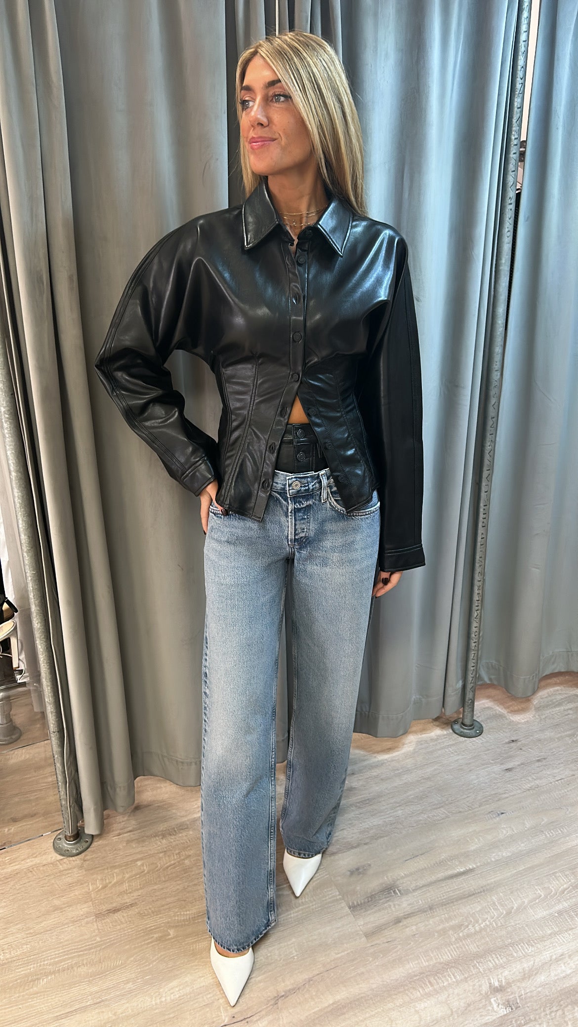 Agolde Devon Faux Leather Shirt in Detox