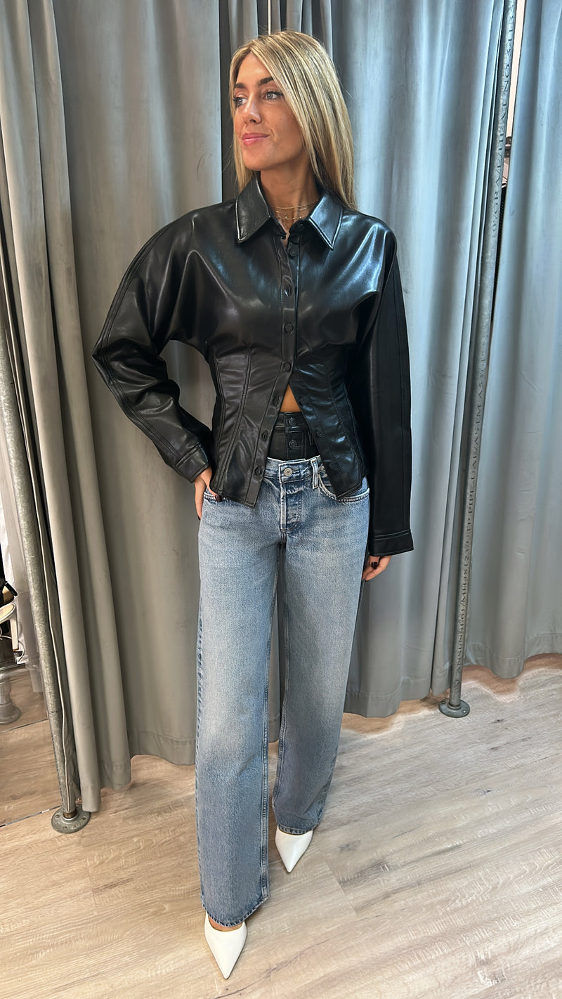 Agolde Devon Faux Leather Shirt in Detox