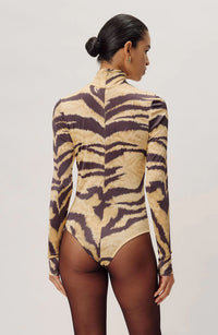 Ronny Kobo Luca Long Sleeve Bodysuit in Tiger