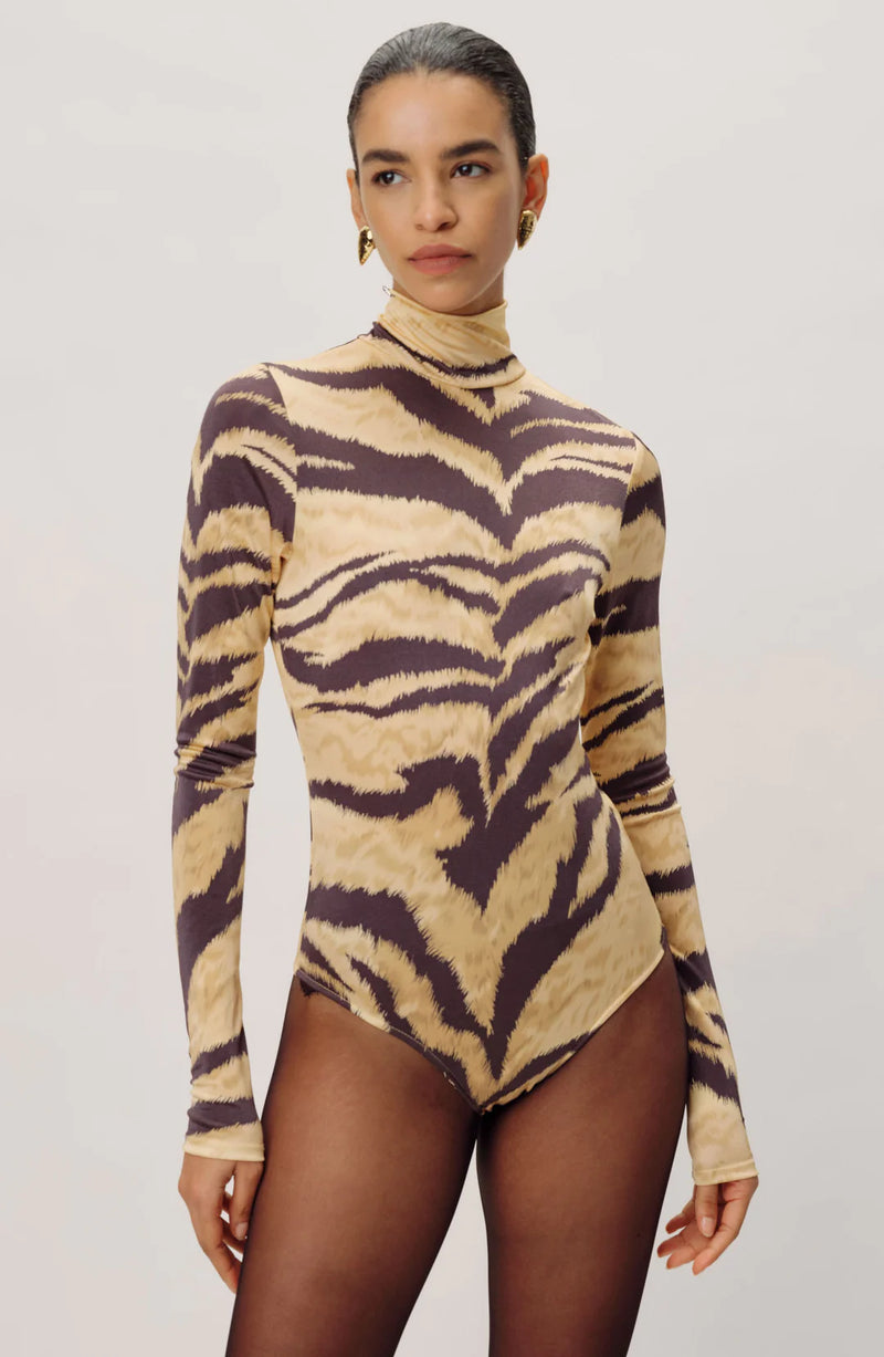 Ronny Kobo Luca Long Sleeve Bodysuit in Tiger
