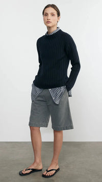 Enza Costa Chunky Cotton Fisherman Sweater in Indigo