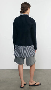 Enza Costa Chunky Cotton Fisherman Sweater in Indigo